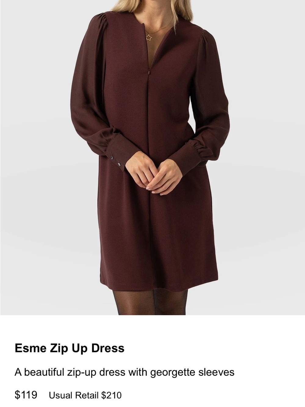 Saint + Sofia Esme Zip Up Dress - Maroon - Burgundy - Wine - Size 14